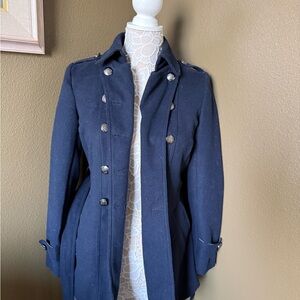 Forever 21 Dark Blue Trench Coat with Silver Buttons